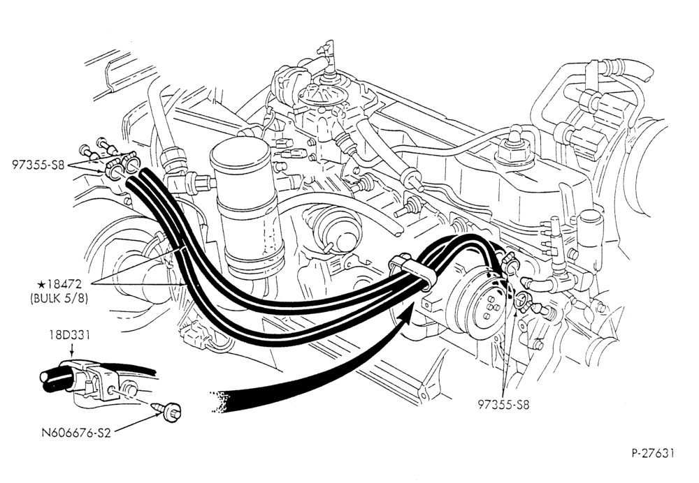 Схема HEATER HOSES & TUBES-6 cyl. - 4.9L - w/A/C - w/o aux. heat-F & U