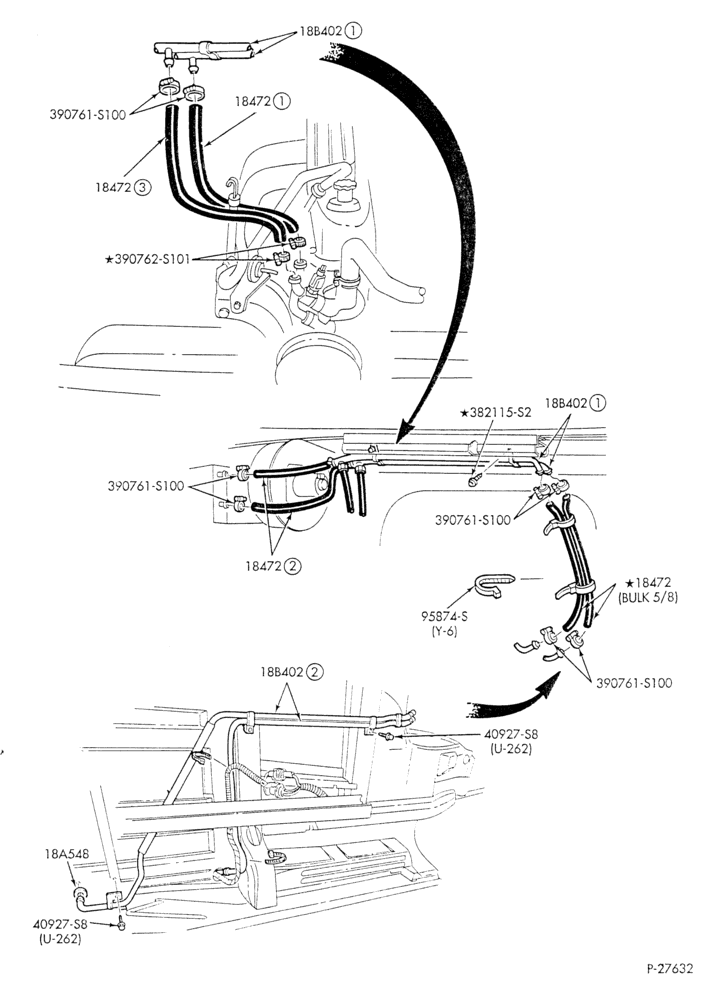 Схема HEATER HOSES & TUBES-6 cyl. - 4.9L - w/o A/C - w/aux. heat-E