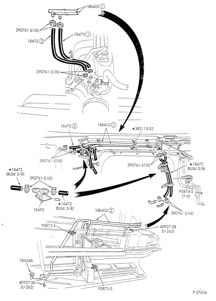 Схема HEATER HOSES & TUBES-6 cyl. - 4.9L - w/aux. A/C - w/aux. heat-E