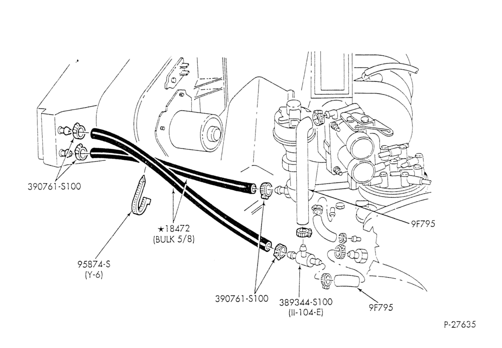 Схема HEATER HOSES & TUBES-8 cyl. - 5.0L - w/o A/C - w/o aux. heat-E