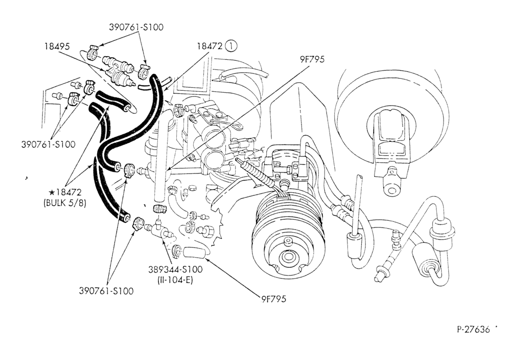 Схема HEATER HOSES & TUBES-8 cyl. - 5.0L - w/A/C - w/o aux. heat-E
