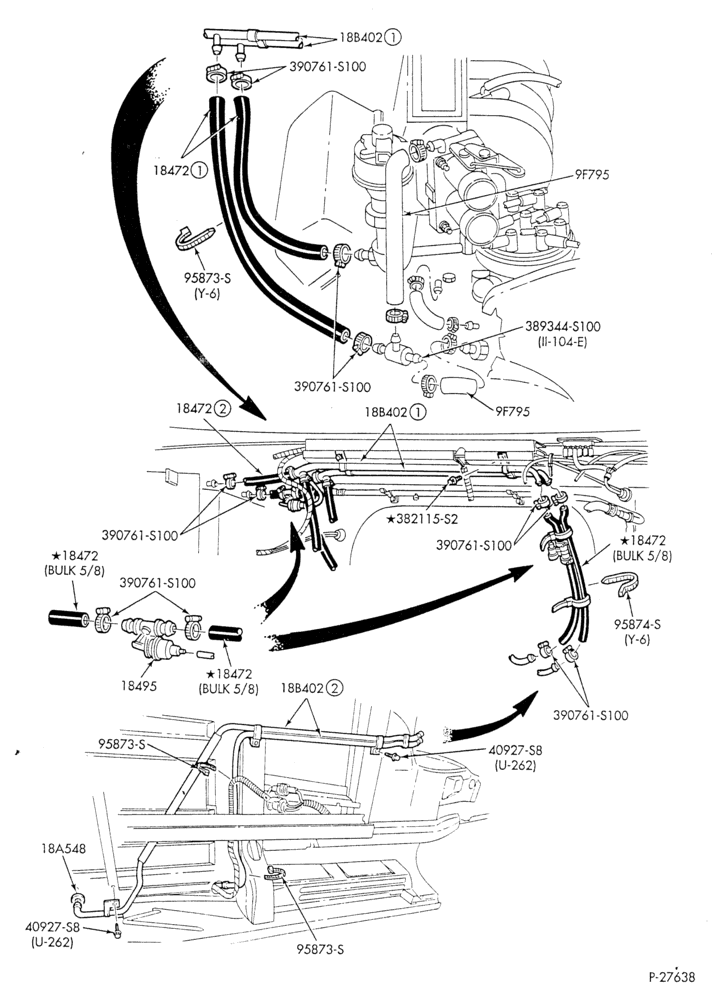 Схема HEATER HOSES & TUBES-8 cyl. - 5.0L - w/A/C - w/aux. heat-E