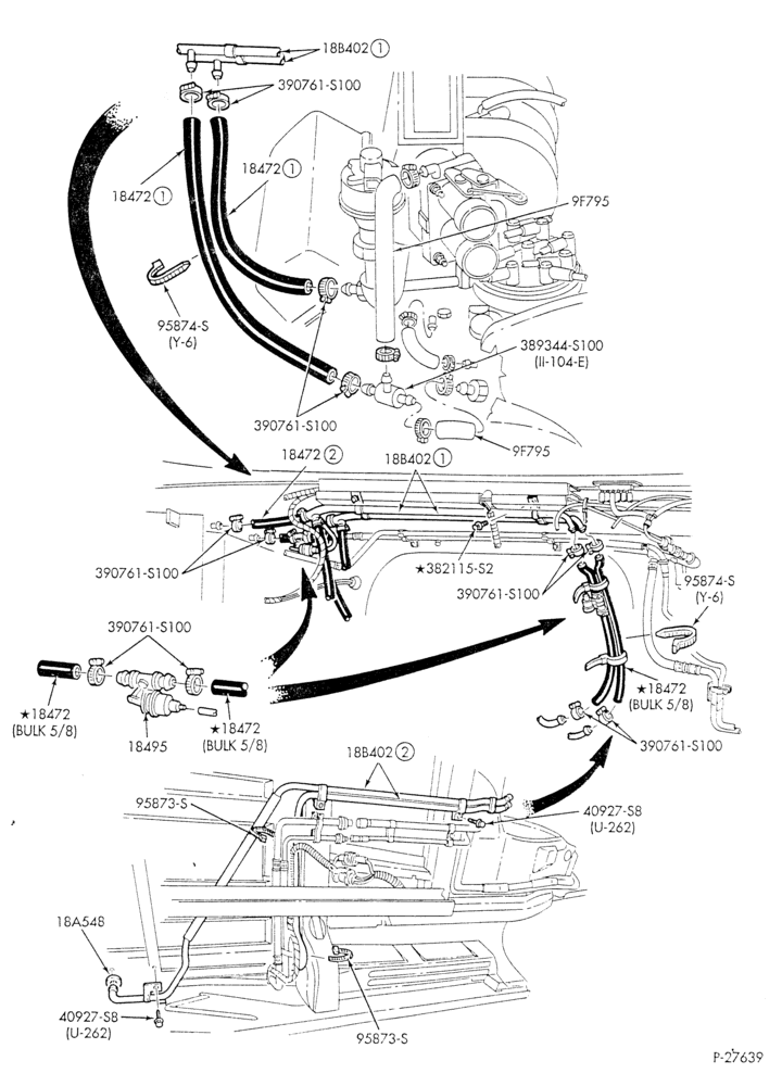 Схема HEATER HOSES & TUBES-8 cyl. - 5.0L - w/aux. A/C - w/aux. heat-E