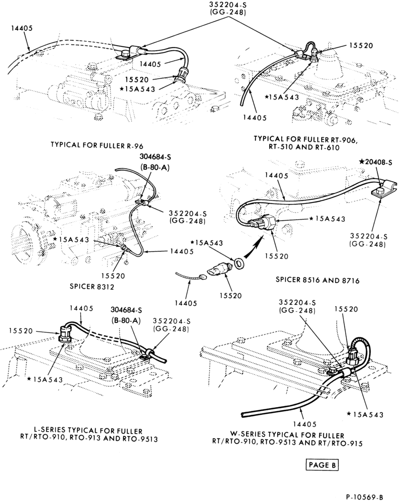Схема HORN BUTTON OR RING-Back-up lamp switch & wiring - Page B-F-FT600/900