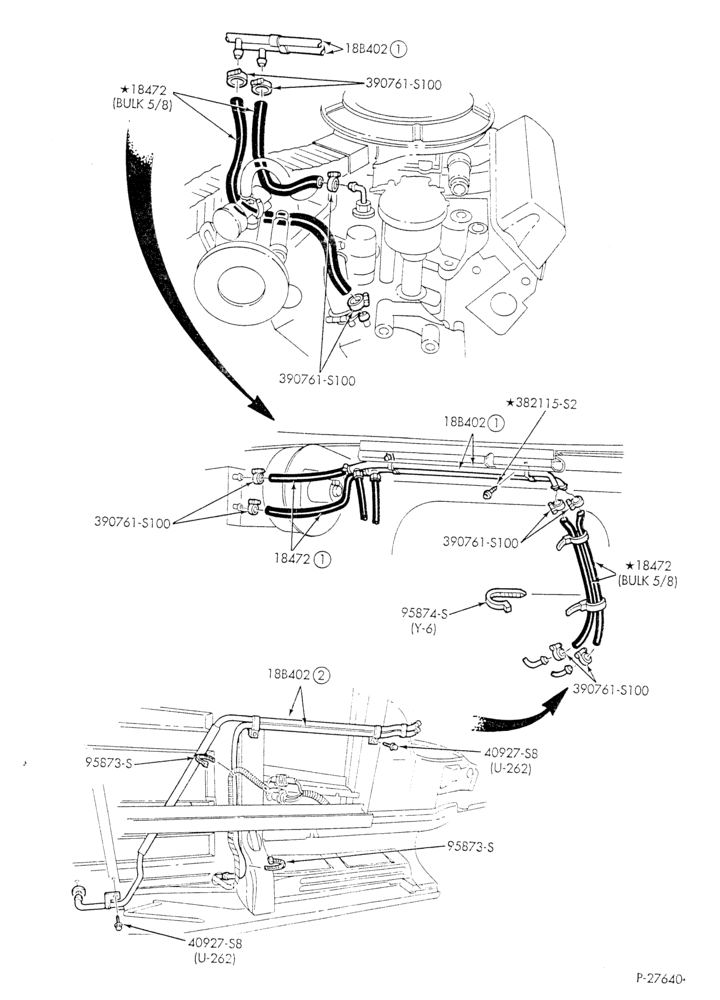 Схема HEATER HOSES & TUBES-8 cyl. - 5.8L - w/o A/C - w/aux. heat-E