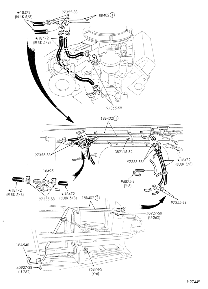 Схема HEATER HOSES & TUBES-8 cyl. - 5.8L - w/A/C - w/aux. heat - 4V eng. under 8500 G.V.W.-E