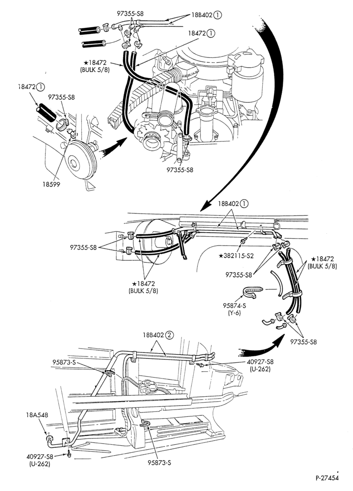 Схема HEATER HOSES & TUBES-8 cyl. - 6.9L - w/A/C - w/aux. heat-E