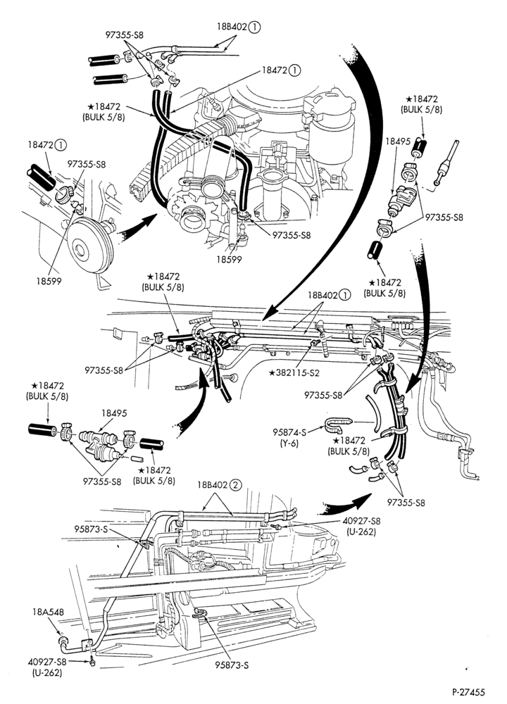 Схема HEATER HOSES & TUBES-8 cyl. - 6.9L - w/aux. A/C - w/aux. heat-E