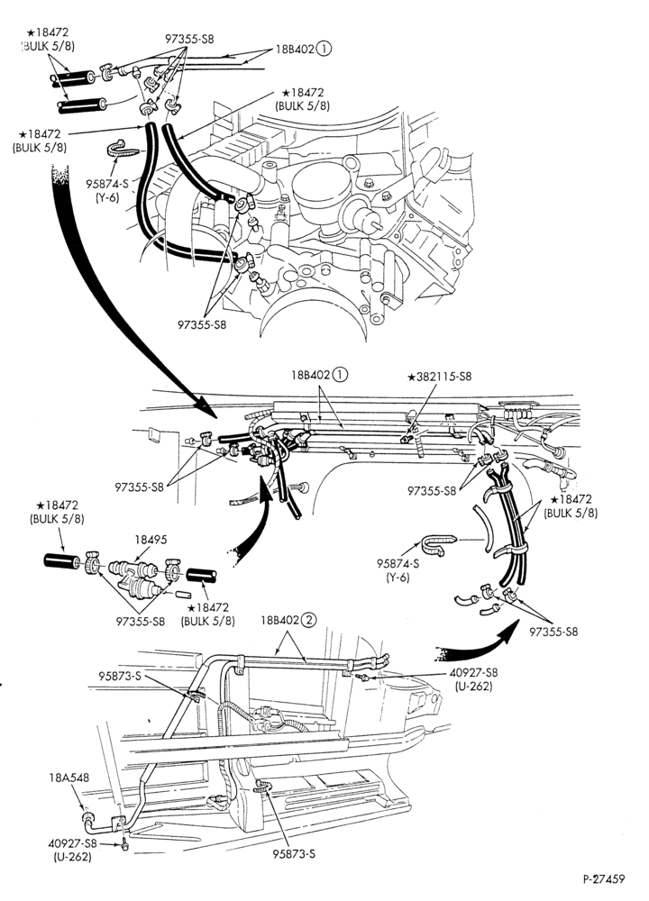 Схема HEATER HOSES & TUBES-8 cyl. - 7.5L - w/A/C - w/aux. heat-E