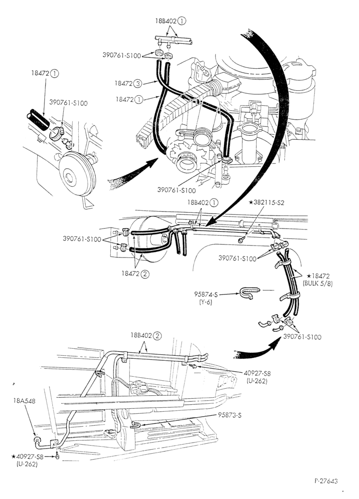 Схема HEATER HOSES & TUBES-8 cyl. - 6.9L - w/o A/C - w/aux. heat-E