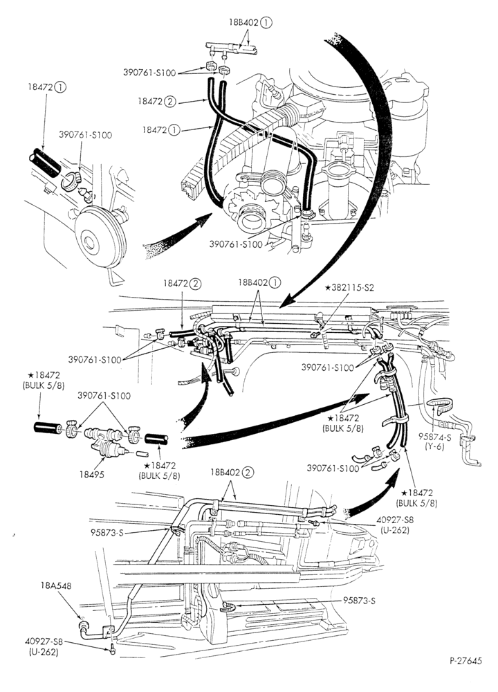 Схема HEATER HOSES & TUBES-8 cyl. - 6.9L - w/aux. A/C - w/aux. heat-E