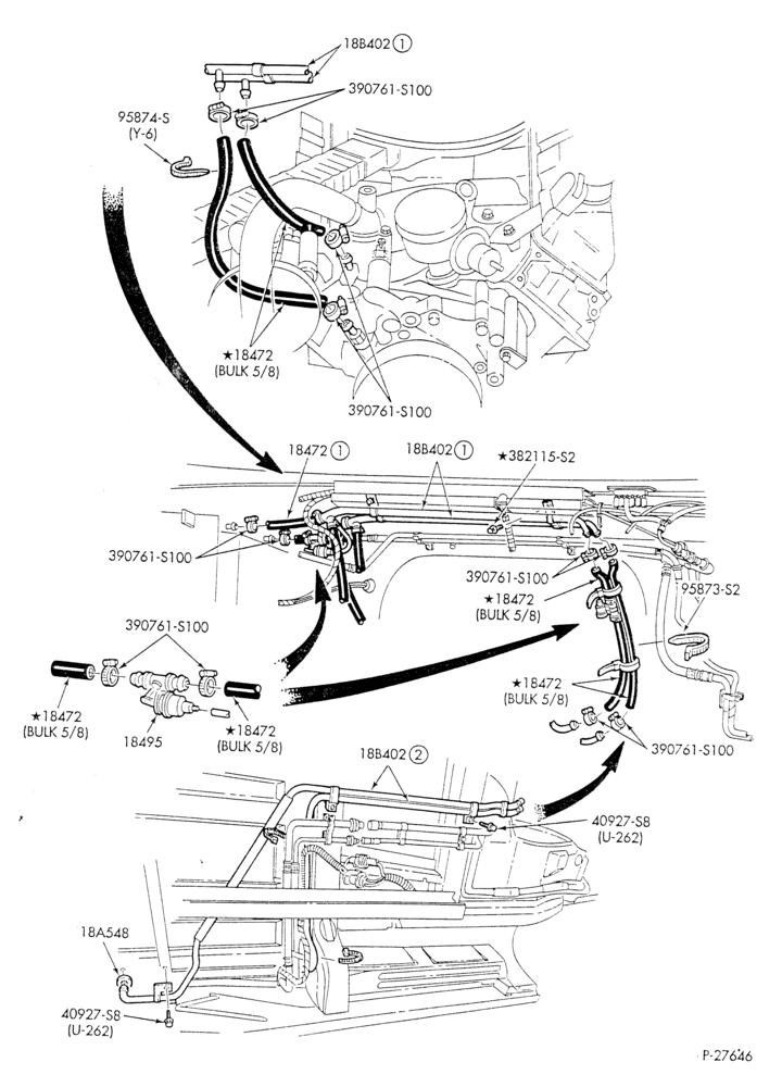 Схема HEATER HOSES & TUBES-8 cyl. - 7.5L - w/aux. A/C - w/aux. heat-E
