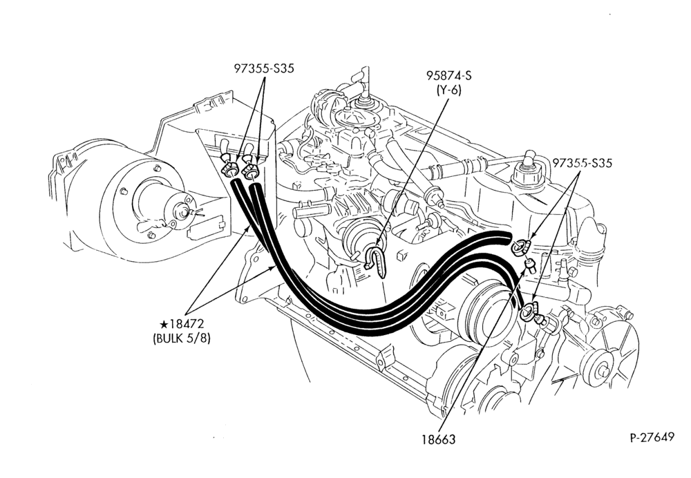 Схема HEATER HOSES & TUBES-6 cyl. - 4.9L - w/o A/C - w/o aux. heat-F & U