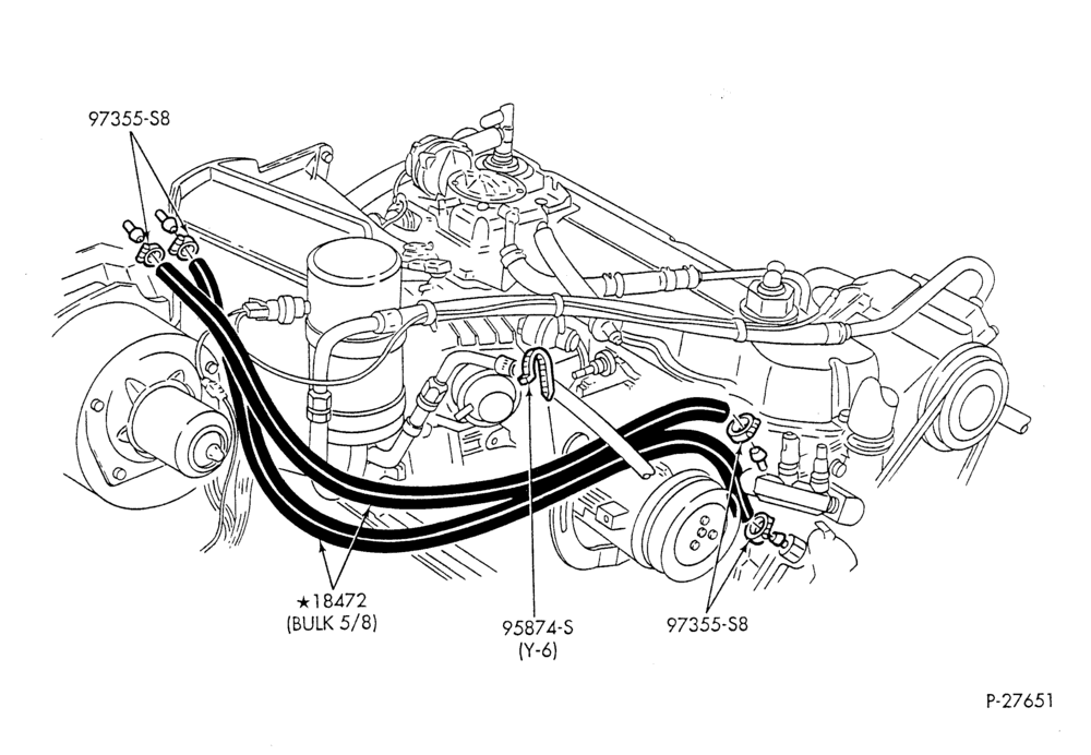 Схема HEATER HOSES & TUBES-6 cyl. - 4.9L - w/A/C - w/o aux. heat - California-F & U