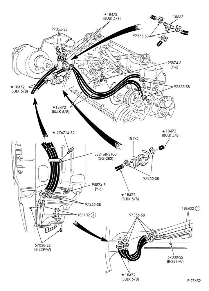 Схема HEATER HOSES & TUBES-6 cyl. - 4.9L - w/o A/C - w/aux. heat-U