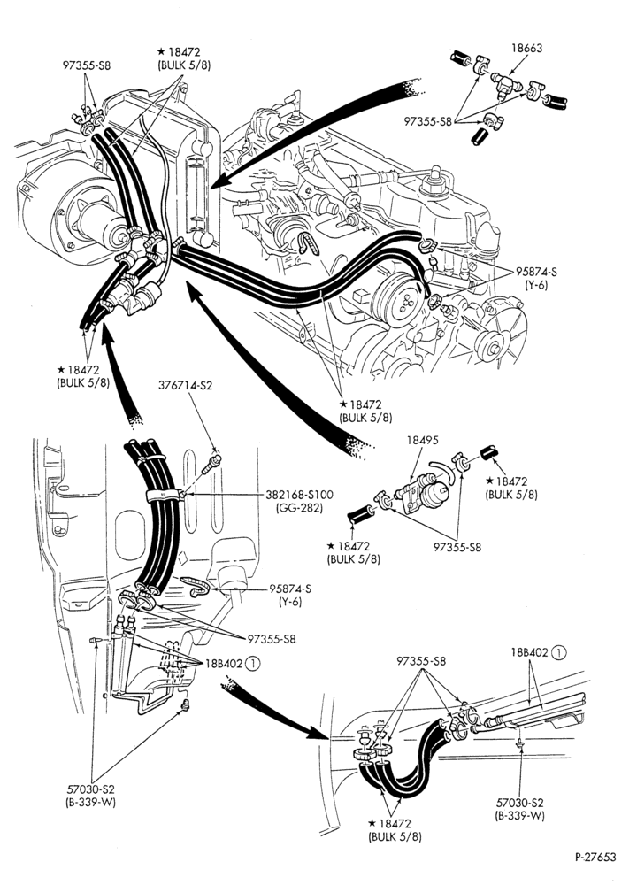 Схема HEATER HOSES & TUBES-6 cyl. - 4.9L - w/A/C - w/aux. heat-U