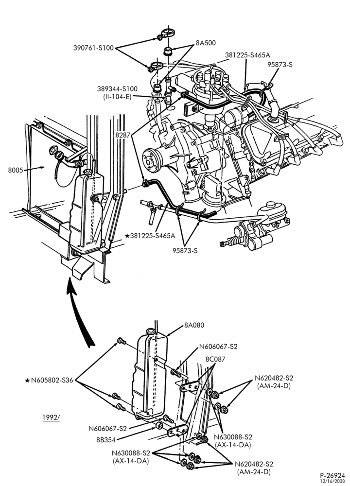 Схема Радиатор, GRILL AND COOLING-Cooling system & related parts - 8 cyl. 7.5L M.F.I. - Page B-F53(Stripped Chassis)
