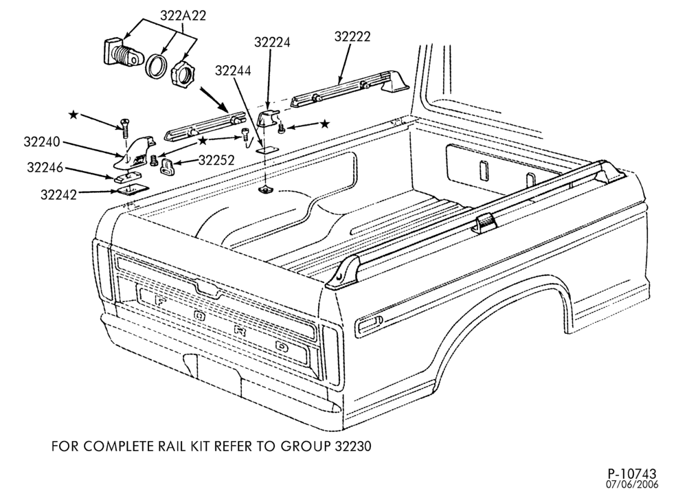 Схема BACK-OF-CAB EQUIPMENT-Pickup box side rails - stake mounted-F100(99)-6 3/4� box
