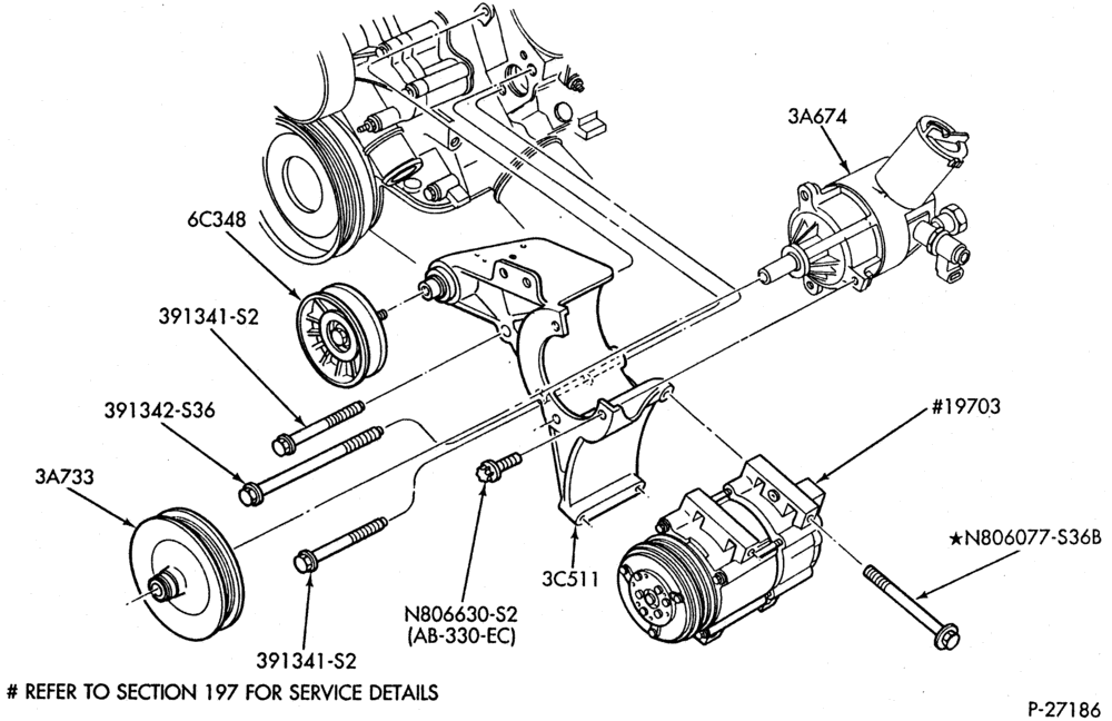 Схема AIR CONDITIONER-Compressor installation - integral - 8 cyl. 5.0L