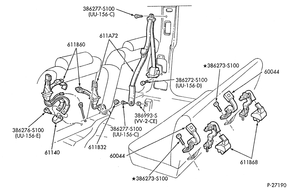Схема SEATS AND SEAT BELTS-Seat belt and shoulder harness installation