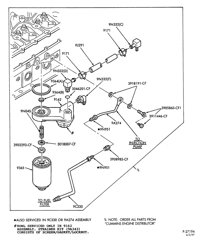 Схема 6 CYL. FD-1060 DIESEL-Fuel filter details - 160 H.P. - without electric engine fuel heater