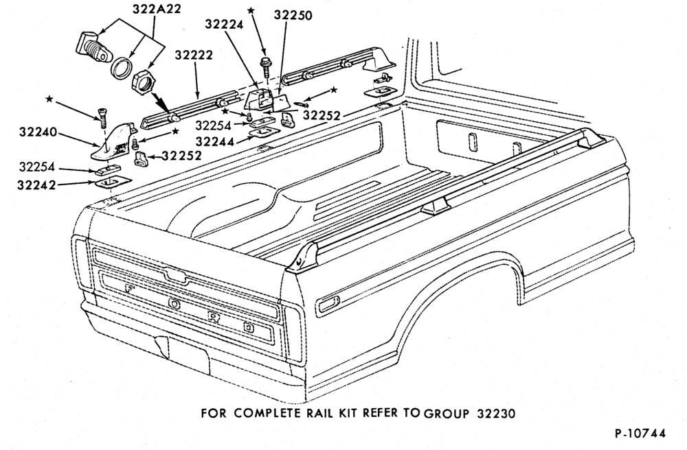 Схема BACK-OF-CAB EQUIPMENT-Pickup box side rails - stake mounted-F100/250(99)-8� box