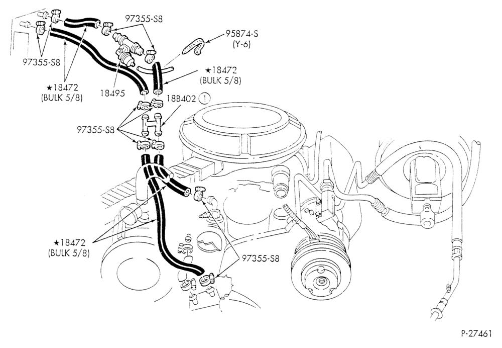Схема HEATER HOSES & TUBES-8 cyl. - 5.8L - w/A/C - w/o aux. heat - 4V eng. under 8500 G.V.W.-E