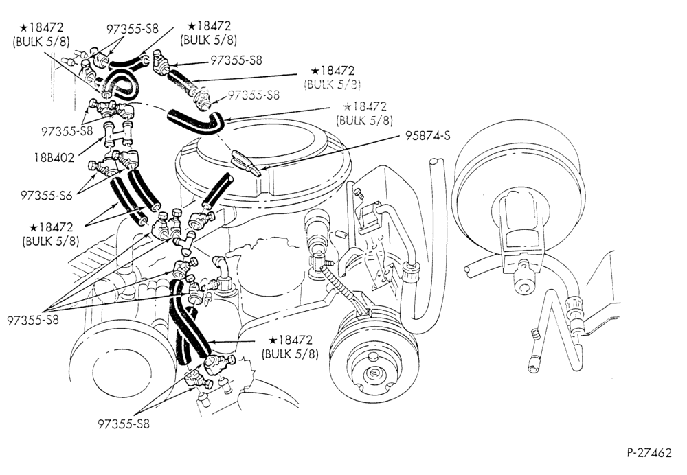 Схема HEATER HOSES & TUBES-8 cyl. - 5.8L - w/A/C - w/o aux. heat - 2V eng. over 8500 G.V.W.-E - Page B