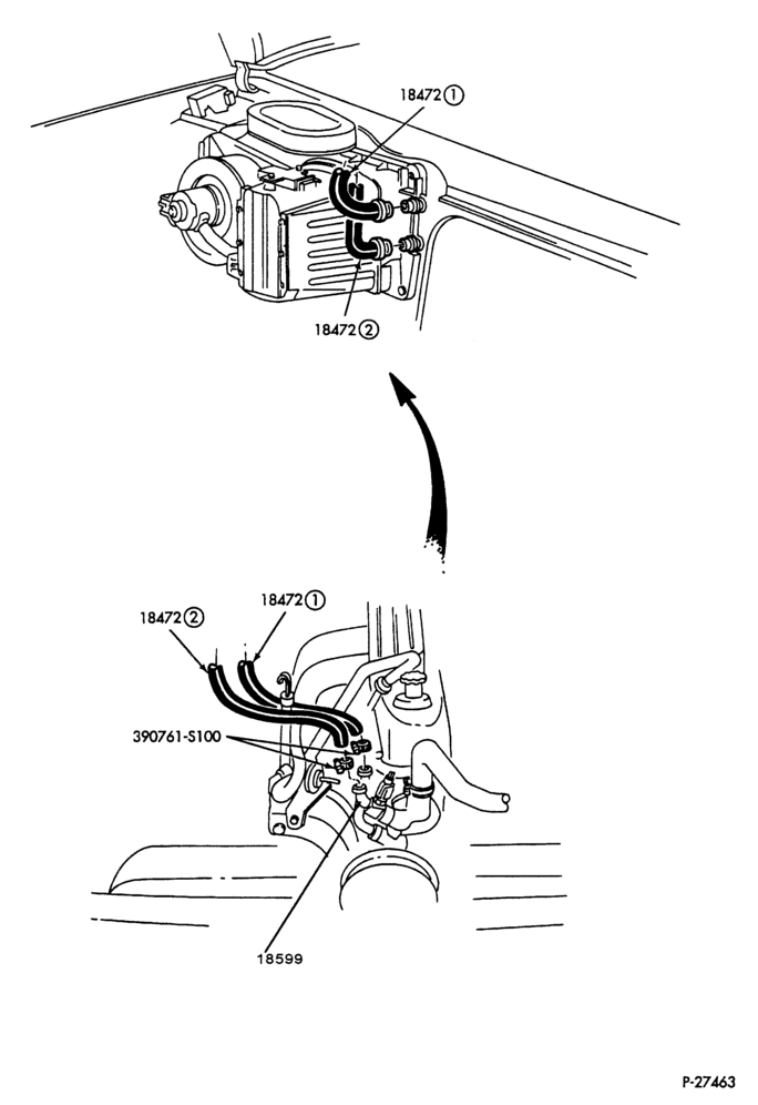 Схема Отопители — Шланги отопителя - 6 cyl. 4.9L - C6 trans. - without aux. heater-All