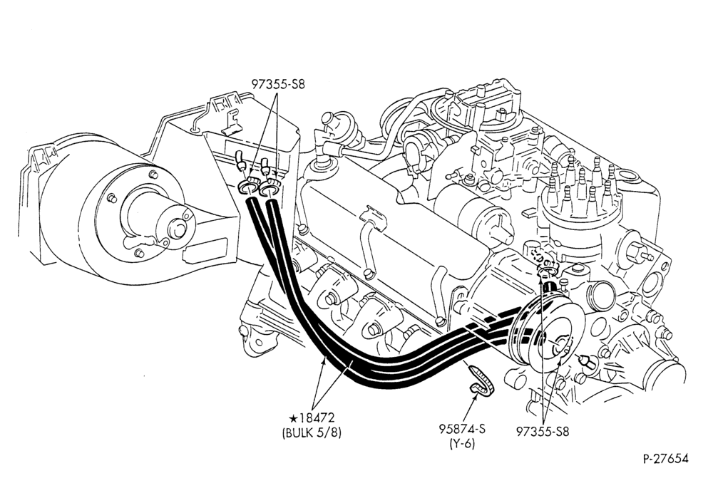 Схема HEATER HOSES & TUBES-8 cyl. - 5.0L - w/o A/C - w/o aux. heat-F & U