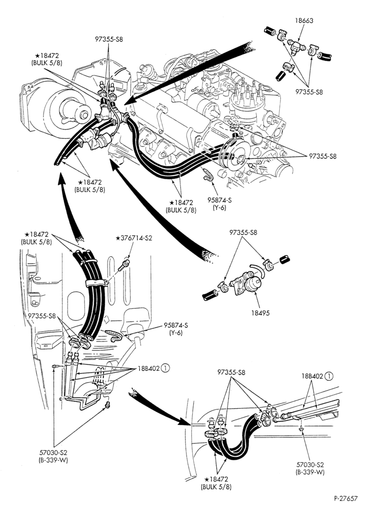 Схема HEATER HOSES & TUBES-8 cyl. - 5.0L - w/o A/C - w/aux. heat-U