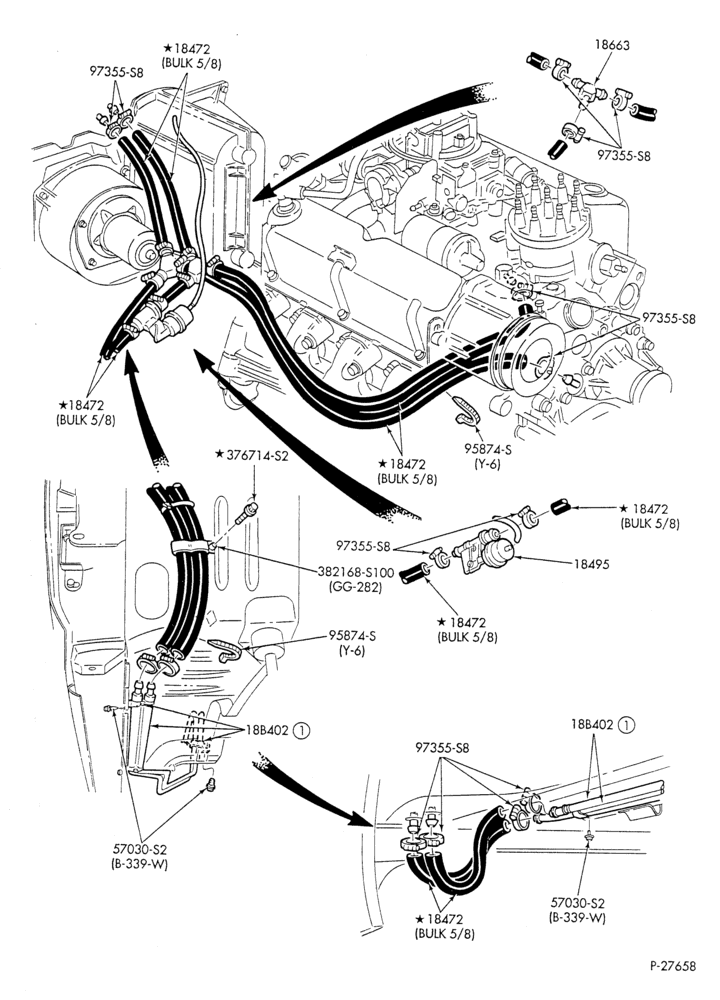 Схема HEATER HOSES & TUBES-8 cyl. - 5.0L - w/A/C - w/aux. heat-U