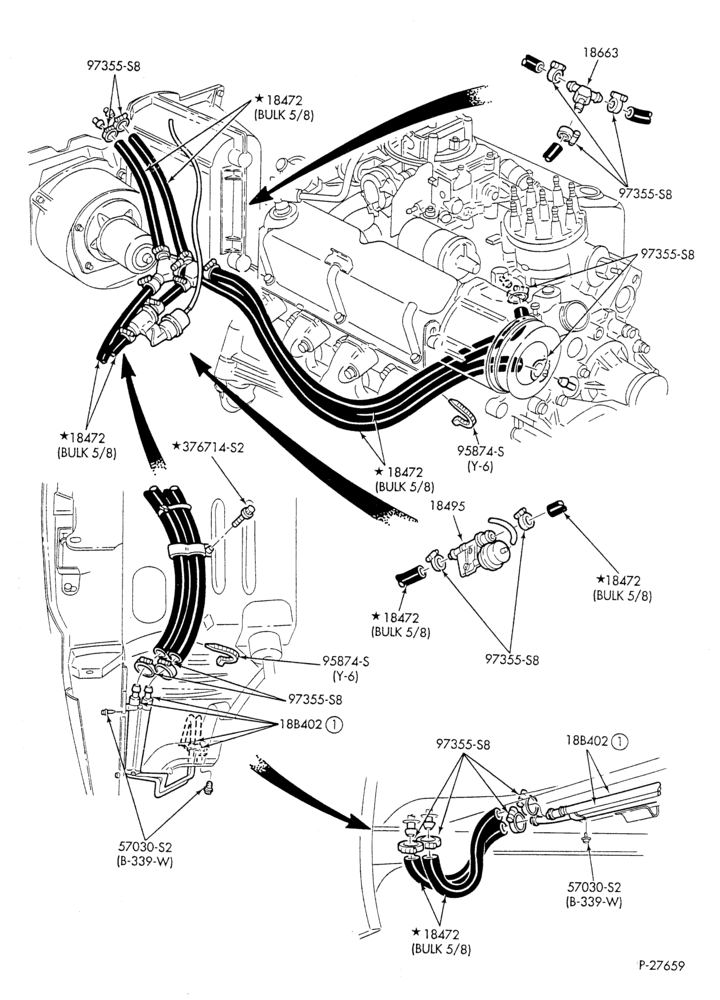 Схема HEATER HOSES & TUBES-8 cyl. - 4.2L - w/A/C - w/aux. heat-U