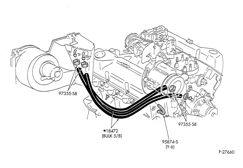 Схема HEATER HOSES & TUBES-8 cyl. - 5.8L & 6.6L - w/o A/C - w/o aux. heat-F & U