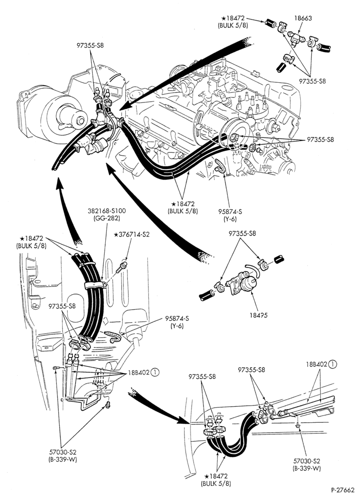 Схема HEATER HOSES & TUBES-8 cyl. - 5.8L & 6.6L - w/o A/C - w/aux. heat-U