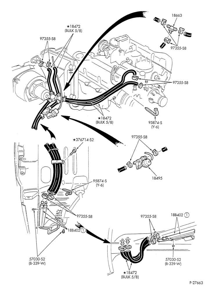 Схема HEATER HOSES & TUBES-8 cyl. - 5.8L & 6.6L - w/A/C - w/aux. heat-U