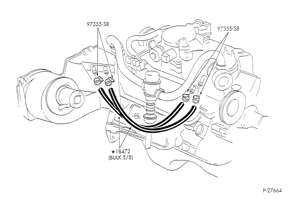 Схема HEATER HOSES & TUBES-8 cyl. - 5.0L & 5.8L - w/o A/C - w/o aux. heat - California-F & U