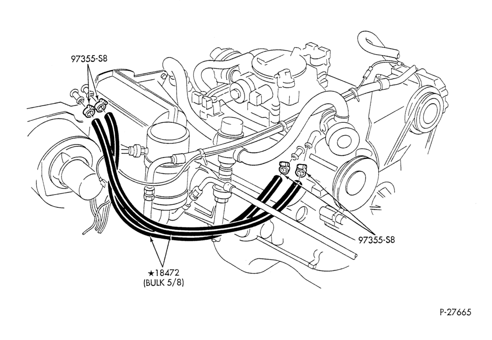 Схема HEATER HOSES & TUBES-8 cyl. - 5.0L - w/A/C - w/o aux. heat - California-F & U