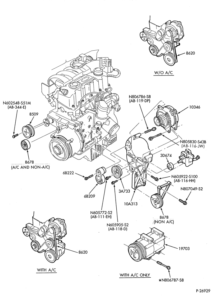 Схема DISTRIBUTOR AND IGNITION SYSTEM-Alternator mounting brackets - 4 cyl. 2.3L HSC - w/P/S