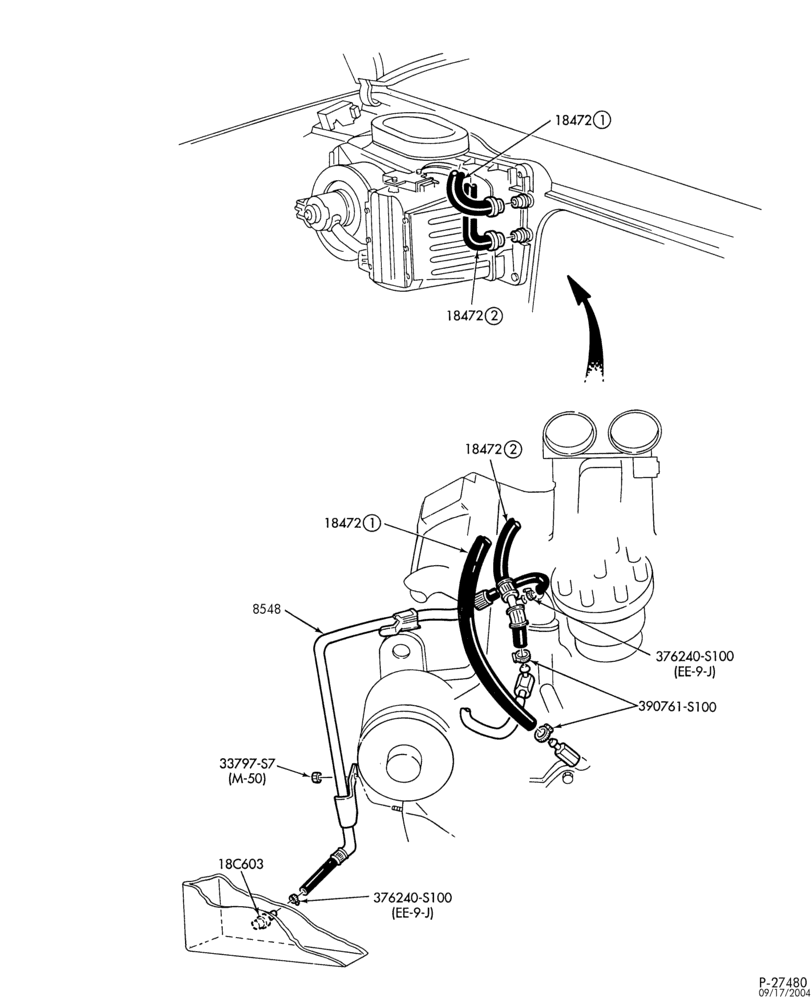 Схема Отопители — Шланги отопителя - 8 cyl. 7.5L - without aux. heater-E250/350
