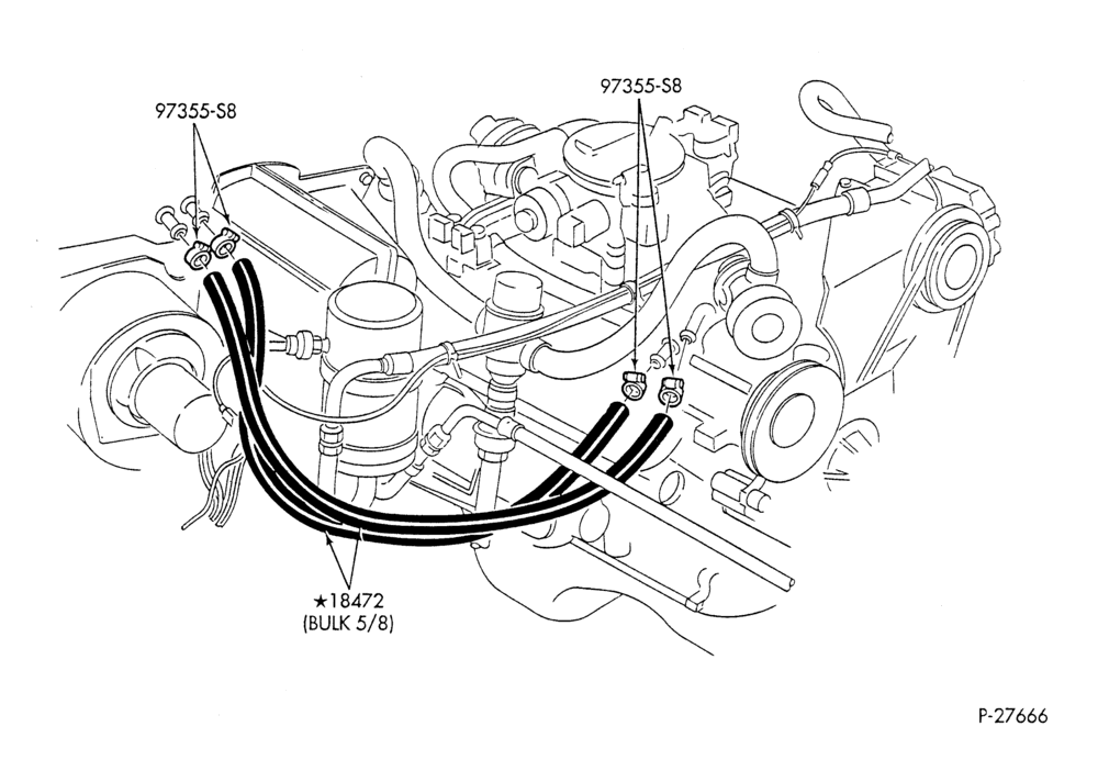 Схема HEATER HOSES & TUBES-8 cyl. - 5.8L - w/A/C - w/o aux. heat-F & U