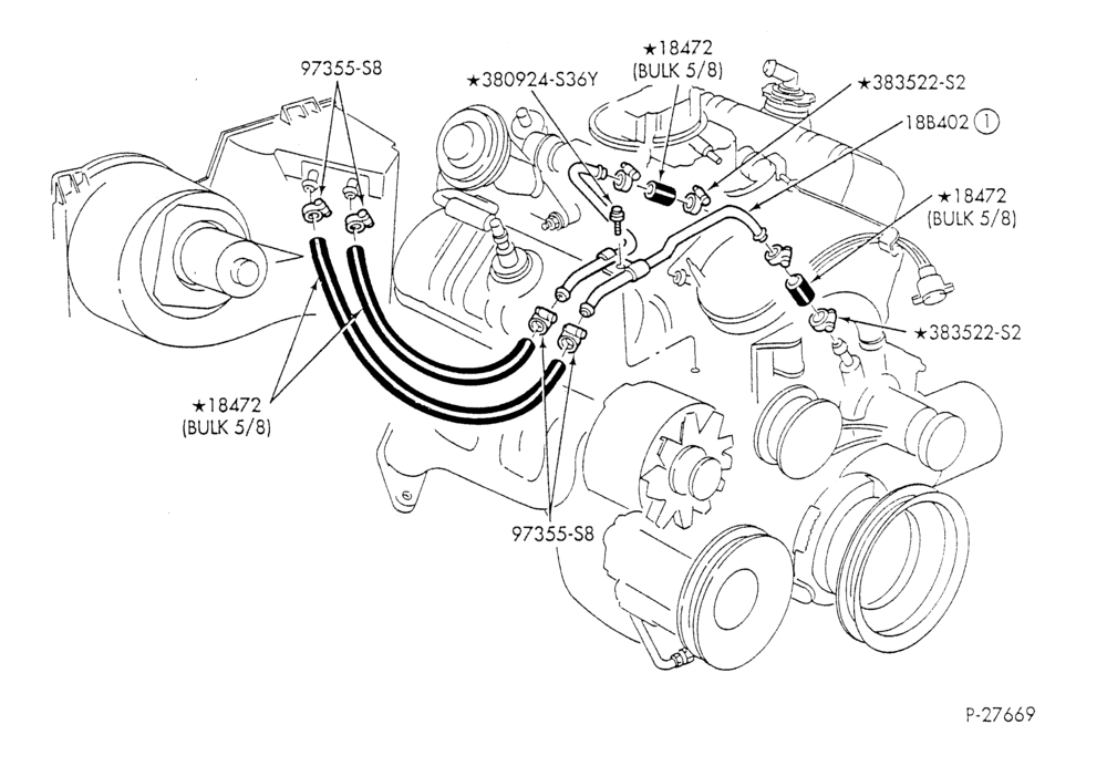 Схема HEATER HOSES & TUBES-6 cyl. - 3.8L - w/o A/C-F & U