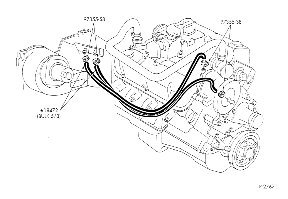Схема HEATER HOSES & TUBES-8 cyl. - 5.8L - w/o A/C - w/o aux. heat-F & U