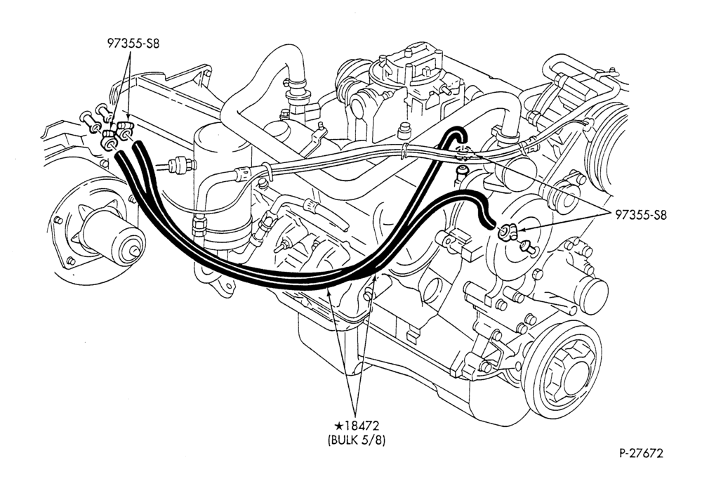 Схема HEATER HOSES & TUBES-8 cyl. - 5.8L - w/A/C - w/o aux. heat-F & U