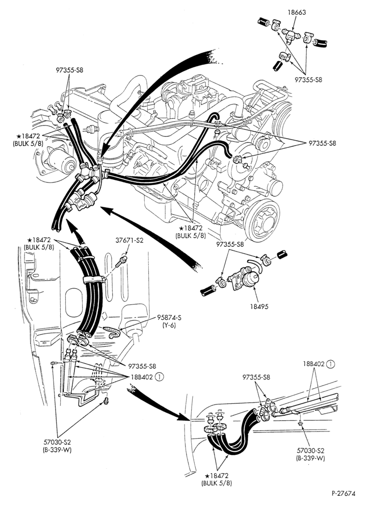 Схема HEATER HOSES & TUBES-8 cyl. - 5.8L - w/A/C - w/aux. heat-U