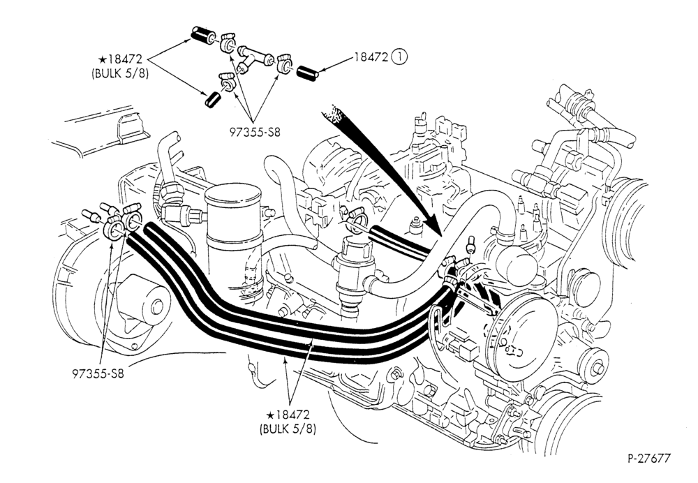 Схема HEATER HOSES & TUBES-8 cyl. - 5.0L - w/A/C - w/o aux. heat - California-F & U