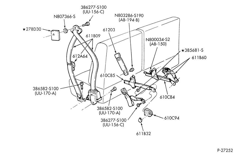 Схема SEATS AND SEAT BELTS-Seat belt installation - bucket seat-B