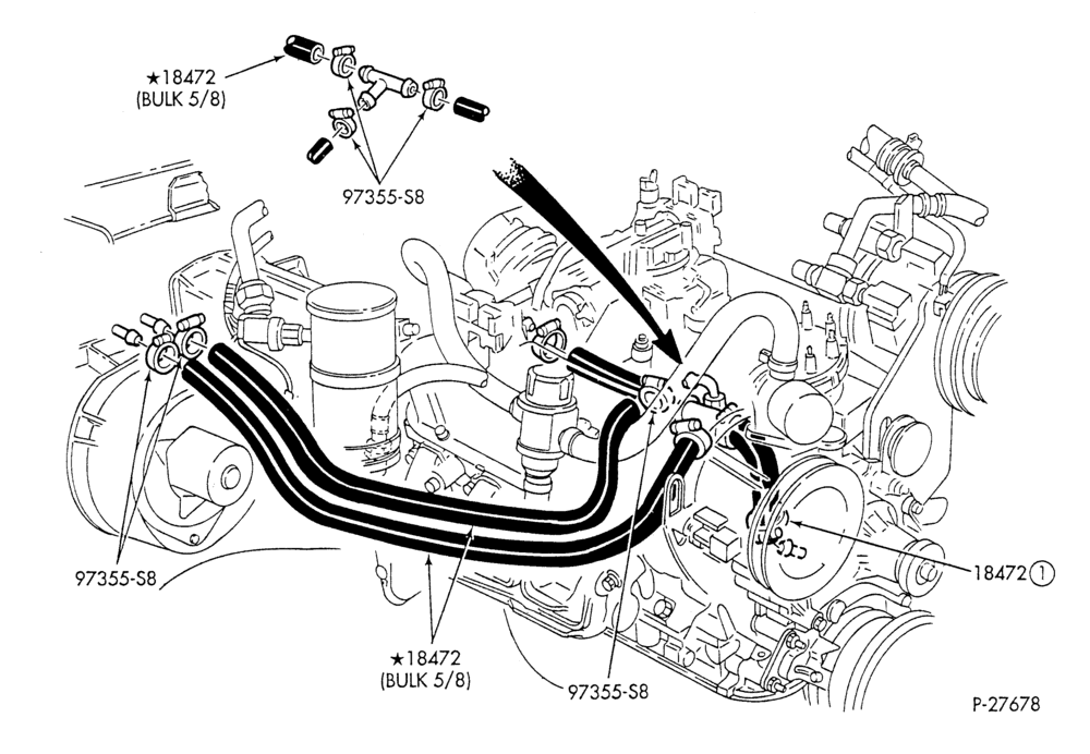 Схема HEATER HOSES & TUBES-8 cyl. - 5.8L - w/A/C - w/o aux. heat - California-F & U