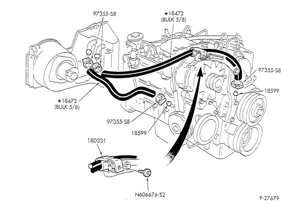 Схема HEATER HOSES & TUBES-8 cyl. - 6.9L - w/o A/C-F & U