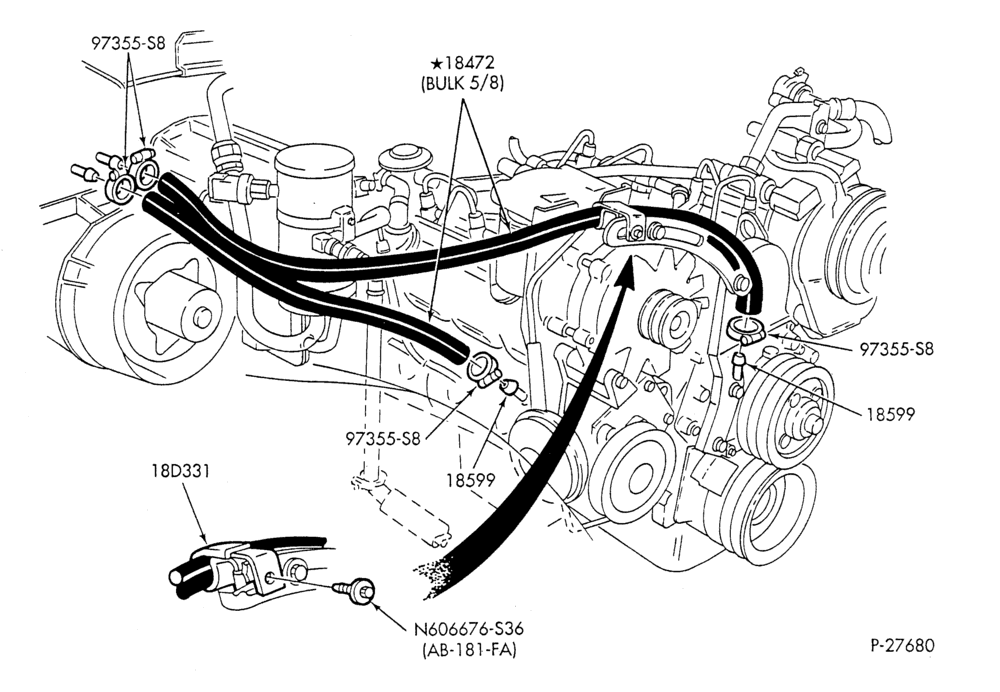 Схема HEATER HOSES & TUBES-8 cyl. - 6.9L - w/A/C-F & U